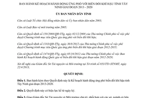 Quyết định 1180/QĐ-UBND năm 2013 ứng phó biến đổi khí hậu Tây Ninh 2013 2020