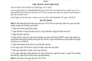 Quyết định 1602/QĐ-CT 2013 Kế hoạch thời gian năm học 2013 2014 mầm non phổ thông Vĩnh Phúc