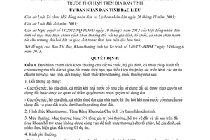 Quyết định 09/2013/QĐ-UBND chính sách khen thưởng chấp hành tốt chủ trương thu hồi đất giao đất Bạc Liêu