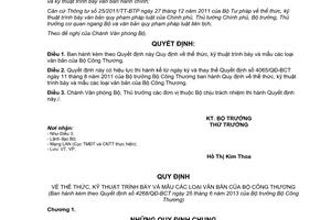 Quyết định 4268/QĐ-BCT Quy định thể thức kỹ thuật trình bày và mẫu các loại văn bản năm 2013