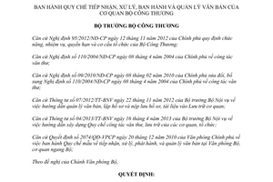 Quyết định 4267/QĐ-BCT Quy chế tiếp nhận xử lý ban hành và quản lý văn bản 2013