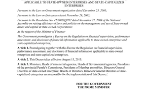 Decree No. 61/2013/NĐ-CP regulation on financial supervision performance assessment