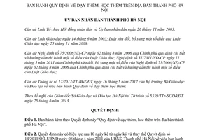 Quyết định 22/2013/QĐ-UBND Quy định dạy học thêm tại Hà Nội