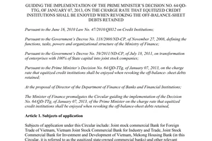 Circular No. 83/2013/TT-BTC guiding Decision No. 64/QD-TTg