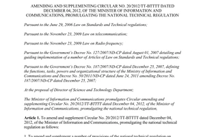 Circular No. 15/2013/TT-BTTTT amending Circular No. 20/2012/TT-BTTTT national technical regulation