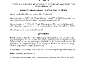 Quyết định 989/QĐ-LĐTBXH chức năng nhiệm vụ quyền hạn và cơ cấu văn phòng Bộ