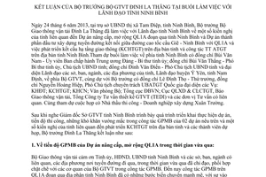 Thông báo 410/TB-BGTVT kết luận tại buổi làm việc với lãnh đạo Ninh Bình năm 2013