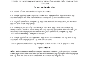 Quyết định 29/2013/QĐ-UBND điều chỉnh Quy hoạch cụm công nghiệp Tây Ninh