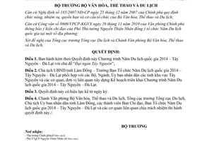 Quyết định 2359/QĐ-BVHTTDL năm 2013 Chương trình Năm Du lịch quốc gia 2014 Tây Nguyên Đà Lạt