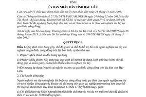 Quyết định 11/2013/QĐ-UBND hỗ trợ người nghiện ma túy cai nghiện tại gia đình cộng đồng Bạc Liêu