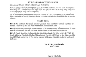 Quyết định 25/2013/QĐ-UBND chính sách hỗ trợ sản xuất cây khoai tây Nam Định