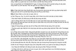Quyết định 1873/QĐ-BGTVT Chương trình xây dựng văn bản pháp luật cuối năm 2013