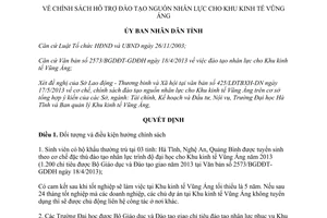 Quyết định 26/2013/QĐ-UBND hỗ trợ đào tạo nhân lực Khu kinh tế Vũng Áng Hà Tĩnh