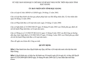 Quyết định số 18/2013/QĐ-UBND Quy chế bảo vệ bí mật nhà nước Hậu Giang