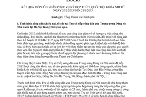 Báo cáo 91/BC-TDTW năm 2013 kết quả tiếp công dân Quốc hội khóa XIII