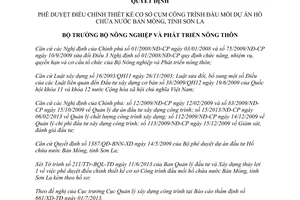 Quyết định 1512/QĐ-BNN-XD phê duyệt điều chỉnh thiết kế cơ sở năm 2013