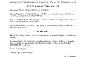 Quyết định 18/2013/QĐ-UBND mức thu thủy lợi phí tiền nước Quảng Nam