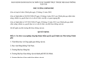 Quyết định 1054/QĐ-TTg danh sách đơn vị sự nghiệp thuộc Bộ Giao thông vận tải