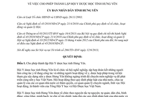 Quyết định 1126/QĐ-UBND 2013 cho phép thành lập Hội Y dược học Hưng Yên