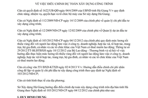 Hướng dẫn 180/SXD-KTXD 2013 điều chỉnh dự toán xây dựng công trình Hà Giang