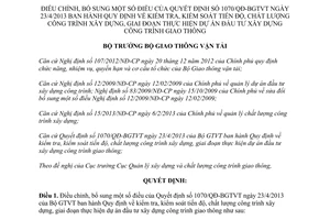 Quyết định 1908/QĐ-BGTVT điều chỉnh Quyết định 1070/QĐ-BGTVT kiểm tra kiểm soát tiến độ chất lượng công trình xây dựng