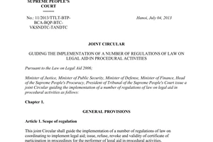 Joint circular No. 11/2013/TTLT-BTP-BCA-BQP Law on legal aid in procedural activities