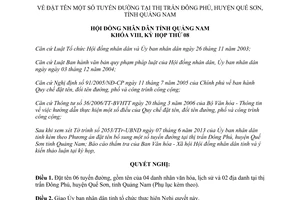 Nghị quyết 89/2013/NQ-HĐND đặt tên tuyến đường thị trấn Đông Phú Quảng Nam