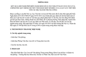 Thông báo 496/TB-VTLTNN kết quả Hội nghị phổ biến Nghị định 01/2013/NĐ-CP