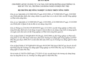 Quyết định 1527/QĐ-BNN-KH năm 2013 lập dự án cải tạo đường giao thông vào khu ký túc xá