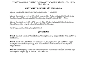 Quyết định 1398/QĐ-UBND 2013 Chương trình công tác quý III 2013 Sơn La