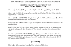 Nghị quyết 03/2013/NQ-HĐND mức chi cho hoạt động kiểm soát thủ tục hành chính Cần Thơ