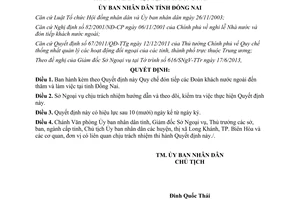 Quyết định 41/2013/QĐ-UBND Quy chế đón tiếp Đoàn khách nước ngoài tại Đồng Nai