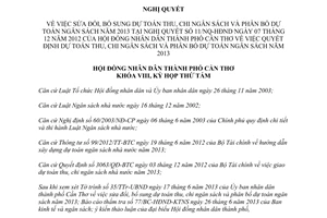 Nghị quyết 05/NQ-HĐND 2013 sửa đổi Dự toán thu chi phân bổ ngân sách 2013 Cần Thơ