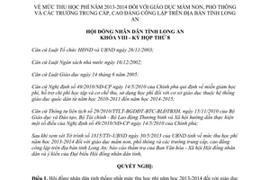 Nghị quyết 103/2013/NQ-HĐND Mức học phí năm học 2013 2014 Long An