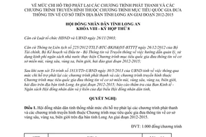 Nghị quyết 100/2013/NQ-HĐND mức chi hỗ trợ phát lại chương trình phát thanh truyền hình Long An