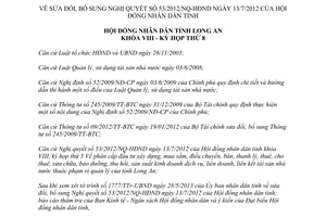 Nghị quyết 95/2013/NQ-HĐND sửa đổi 53/2012/NQ-HĐND đầu tư xây dựng mua sắm tài sản nhà nước Long An