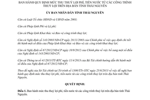 Quyết định 14/2013/QĐ-UBND thuỷ lợi phí tiền nước từ công trình thủy lợi Thái Nguyên