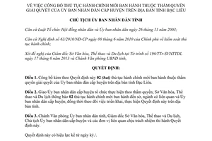 Quyết định 1478/QĐ-UBND 2013 công bố thủ tục hành chính cấp huyện Bạc Liêu