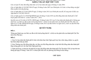 Nghị quyết 07/NQ-HĐND 2013 Danh mục đầu tư kết cấu hạ tầng kinh tế xã hội Cần Thơ