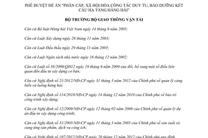 Quyết định 1922/QĐ-BGTVT năm 2013 xã hội hóa duy tu bảo dưỡng kết cấu hạ tầng hàng hải