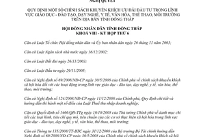 Nghị quyết 115/2013/NQ-HĐND khuyến khích ưu đãi đầu tư giáo dục y tế văn hóa môi trường Đồng Tháp