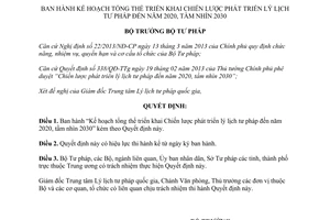 Quyết định 1713/QĐ-BTP năm 2013 triển khai Chiến lược phát triển lý lịch tư pháp đến năm 2020