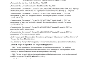 Circular No.14/2013/TT-BGTVT on maintenance of maritime constructions