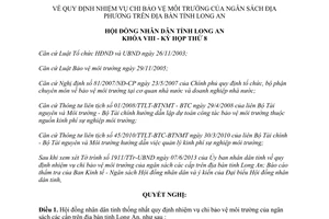 Nghị quyết 99/2013/NQ-HĐND nhiệm vụ chi bảo vệ môi trường Long An