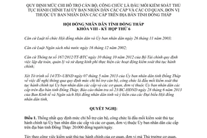 Nghị quyết 108/2013/NQ-HĐND chi hỗ trợ cán bộ công chức kiểm soát thủ tục hành chính Đồng Tháp