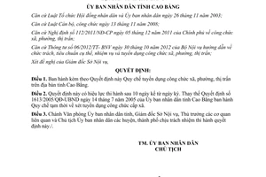 Quyết định 1109/2013/QĐ-UBND tuyển dụng công chức xã phường thị trấn tỉnh Cao Bằng