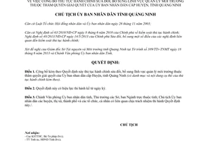 Quyết định 1696/QĐ-UBND năm 2013 thủ tục hành chính quản lý môi trường UBND Huyện Quảng Ninh