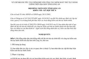 Nghị quyết 102/2013/NQ-HĐND chi tiêu tài chính đối với kiểm soát thủ tục hành chính Long An