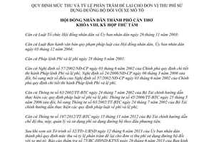 Nghị quyết 01/2013/NQ-HĐND mức thu phí sử dụng đường bộ đối với xe mô tô  Cần Thơ