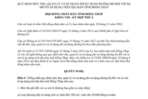 Nghị quyết 109/2013/NQ-HĐND mức thu quản lý sử dụng phí sử dụng đường bộ xe mô tô Đồng Tháp